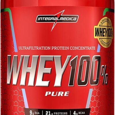 Whey Protein Concentrado Morango 100% Pure – 21g de Proteína por Scoop, Suplementação Alimentar Pós-Treino, Fórmula Enriquecida com BCAAs – Pote 900g