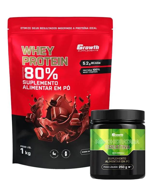 Kit Whey Protein Concentrado 1kg e Creatina Monohidratada 250g - Growth Supplements